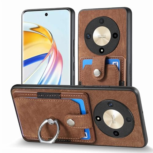 Fertuo Cover per Honor Magic 6 Lite, Antiurto Custodia Portafoglio in Pelle PU Case con Silicone Bumper e PC Rigida, con Porta Carte e Magnetica per Honor Magic 6 Lite, Marrone