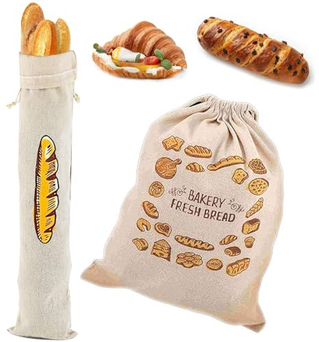 2 Stück Leinenbeutel für Brot, Brotbeutel Aufbewahrung Frischhalten Brotsack mit Kordelzug, Wiederverwendbar Leinenbeutel Für Brot, Baguette, Obst, Gemüse, 31x38cm,16 * 64CM