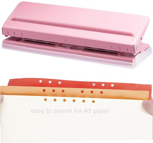 Kongming 6 Loch Locher Metall Verstellbarer Abstände Binder Puncher mit 8 blatt stanzkapazität für A3 A4 A5 A6 B3 B4 B5 B6 B7 Größe 6 Ringbuch Tagesplaner Stammbuch (Rosa)
