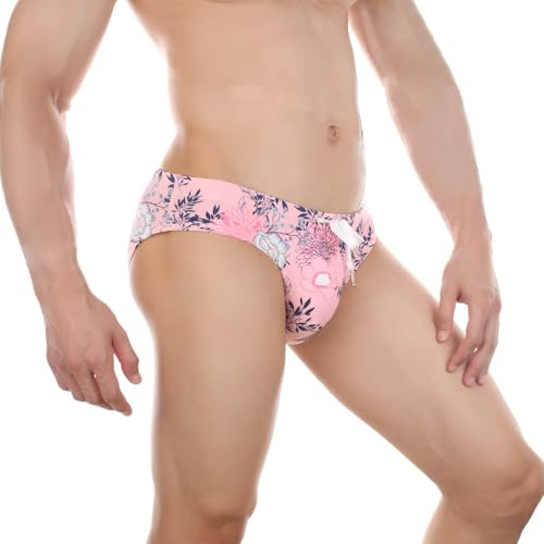 Midiskye Slip de bain sexy pour homme - Slip de bain court - Mini maillot de bain avec cordon de serrage - Short de bain taille basse - Séchage rapide, Rose 5., S