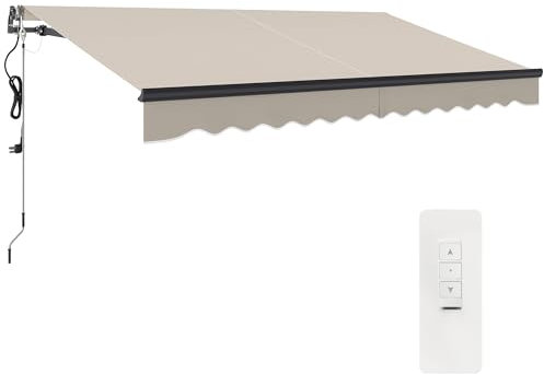 Outsunny 3.5 x 3(m) Electric Awning with Remote Controller, Aluminium Frame DIY Retractable Awning, UPF30+ Sun Shade Canopy for Garden Patio Deck Door Window, Beige