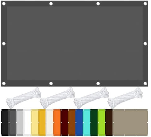 Voile d'ombrage Bord Droit 130 x 380 cm Protection des Rayons 98% UV Terrasse Tissu de Parasol de Tente Cordes Fixation Incluses pour Pergola Fleurs Patio Lawn, Gris Foncé