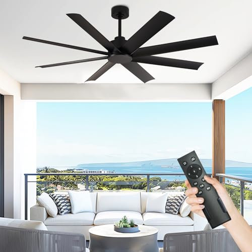 Depuley 60 Inch Ceiling Fan Without Lights,8 Blades Noiseless Reversible DC Motor Industrial Fan,Modern Large Remote Control Ceiling Fan for Bedroom Dining Living Room,5-Speed,Timer,Adjustable,Black