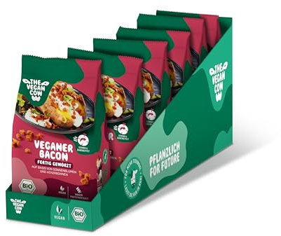 THE VEGAN COW Veganer Bacon - Bio-Fleischersatz - fertig gewürzt - 6x75g - doppelte Proteinquelle - TOP Qualität, Geschmack und Konsistenz - Allergenfrei und ohne Soja