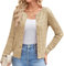 GRACE KARIN Women Lightweight Cardigan Button Down Crew Neck Knitwear Sweater Tops Long Sleeve Cable Knit Shrugs L Apricot