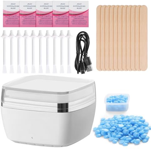 QESSUVNC Waxing Kit For Men And Women, Portable Mini Wax Heater for Hair Removal With 100g Wax Beans At Home Hair Removal, Used for Nose, Ear Hair, Eyebrow Trimming, White