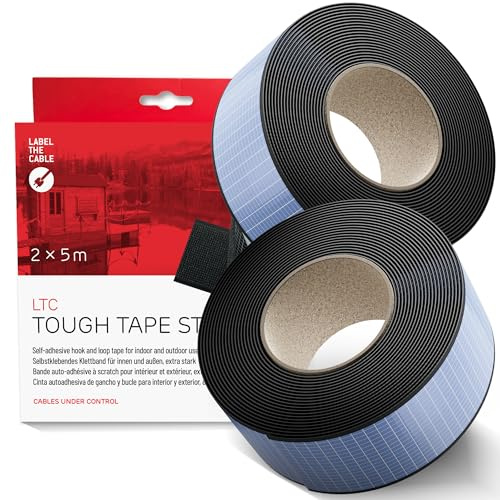 LABEL THE CABLE Tough Tape Strap Klettband extra stark, 5m x 50mm, Schwarz | Klettverschluss-Rolle, permanent, wasserfest, Outdoor, -40°C bis 100°C, zuschneidbar, Befestigung