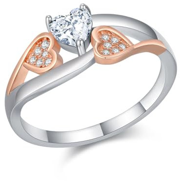 Herzring für Damen S925 Sterling Silber Roségold Herzring Geburtsstein April Schmuck Geschenke für Ehefrau Mutter Jahrestag Erntedankfest