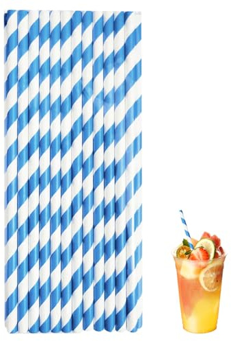 50 Stück Oktoberfest Deko Strohhalme Papier,Bayrische Blau-Weiß Gestreifte Papierstohhalm Einweg Trinkhalme Wiesn Tischdeko Cocktail Strohhalm Bier Straws Set für Bayern Party Biertisch Accessoires