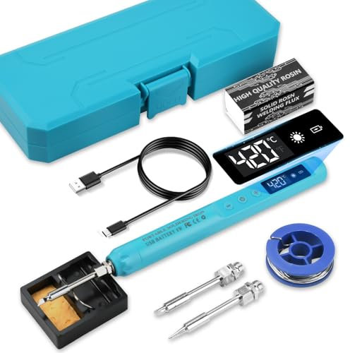 Soldador recargable USB-C, bolígrafo de soldadura inalámbrico portátil con pantalla LCD, temperatura ajustable de 200.0 °C a 450.0 °C, con 3 puntas para reparación electrónica, fabricación de joyas