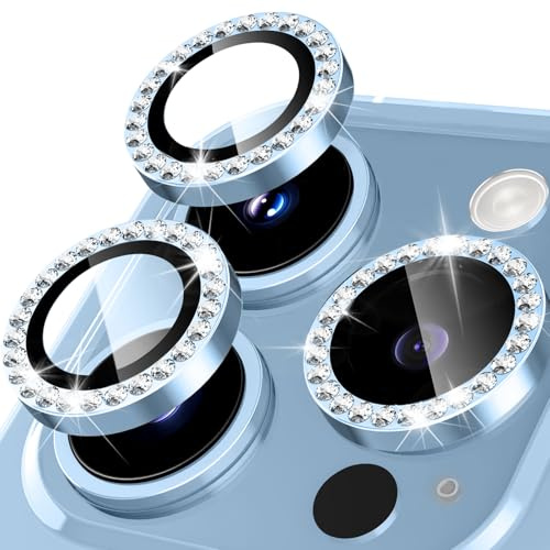 Protector de Lente Cámara para iPhone 13 Pro Max, Protector de Pantalla de Vidrio Templado 9H con Diamantes Brillantes, Anillo Individual de Aleación de Aluminio, Película Protectora de Lente