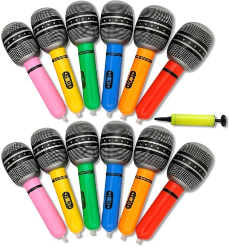 GegXcn 13 PCS Inflatable Microphones with Hand Pump | Blow Up Karaoke Microphones for Parties, Kids & Adults | Fun Prop for Singing, Birthdays, Hen Dos & Stage Events Balloons