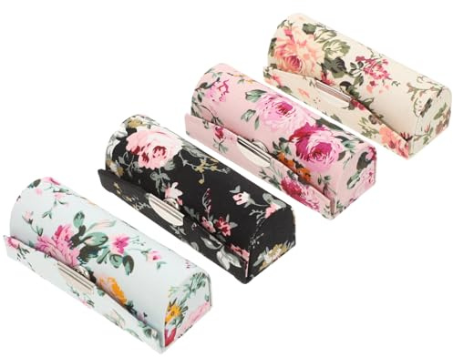 ibasenice Lippenstiftetui Praktische Lippenstiftaufbewahrung aus Stoff 4 Stück mit Spiegel Eleganter Lippenstifthalter mit Floralem Muster für Handtasche für Damen