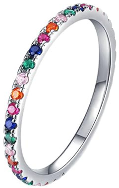 Lirzxin Verlobungsring 375 Weißgold 9K, Partnerringe Frauen 1.63mm Vorsteckring Dünn Rund Bunt Natürlicher Edelstein Hochzeit Ring Trauringe Eheringe Weißgold Gr. 47 (15.0)