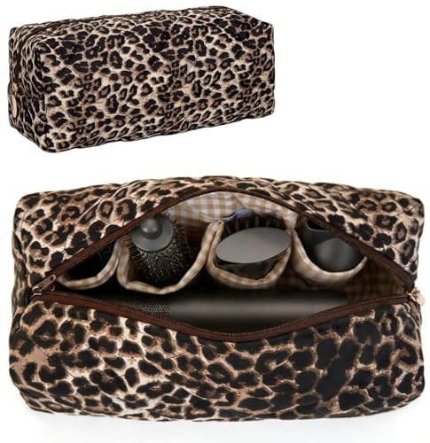 RuiDay Trousse pour Dyson Airwrap Leopard, Grand Pochette Voyage Matelassé | Sac de Rangement Compatible avec Dyson Airwrap & Acessoires