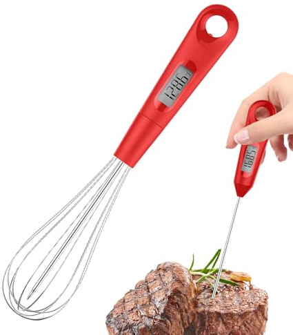 Batidora de huevos - Probador de temperatura de precisión resistente al calor 2 en 1, herramienta de termómetro batidor manual | Sonda de fusión de Chocolate para cocina, para hornear, postre,