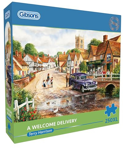 Gibsons A Welcome Delivery 250XL Piece Jigsaw Puzzle for Adults by Terry Harrison - Extra Large Pieces - Nostalgic Village Scenes Artwork - Premium Sustainable Puzzle Made in UK/EU - Great Gift