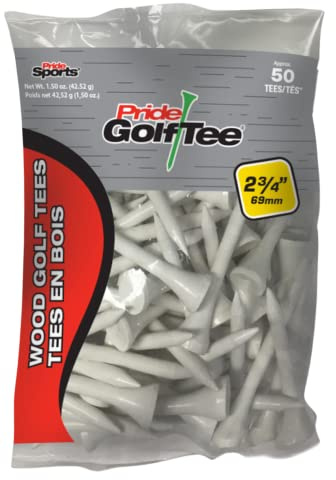 Pride Golf Tee Deluxe Wood Golf Tees - 2-3/4 Inch, 50 Count - White - Perfect for Drivers and Woods - #1 Brand on the Tour