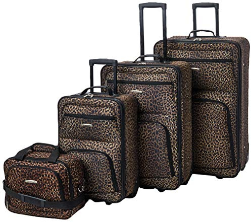 Rockland Fashion Softside 4 Piece Luggage Set, Expandable, (14 Tote/19/24/28), Leopard