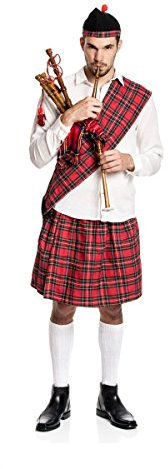 Kostümplanet® Schotten-Kostüm Herren Kilt + Mütze + Schärpe Schotte Faschings-Kostüm große Größe 48/50
