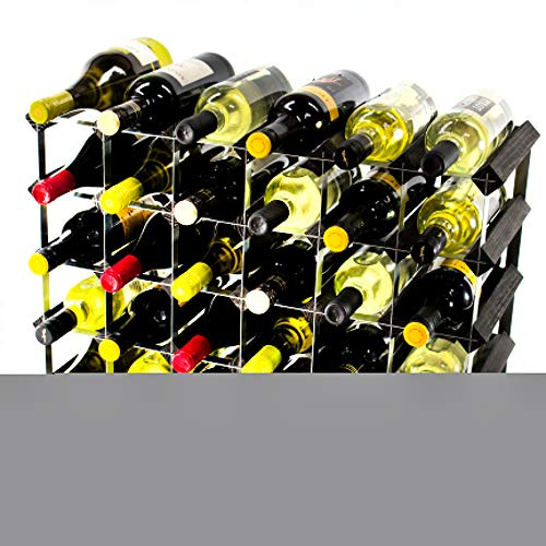 Classic 30 (6x4) Bottle Black Stained Wood and Black Metal Wine Rack
