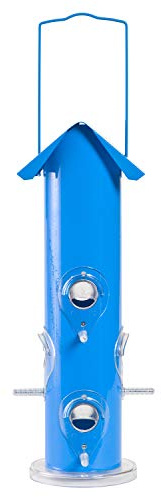 Perky-Pet Metallröhren-Vogelfutterspender / Futtersilo zum Aufhängen / Für 0,5 kg Vogelfutter / Blau / Mod. 391