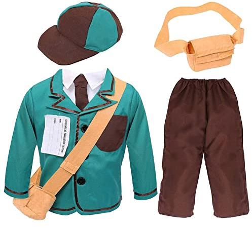 Boys VE Day Evacuee Costume - Small - Blue and Brown Jacket with Matching Hat, Brown Trousers and Satchel - KidsWorld Book Day 1940s Historical Fancy Dress Costume