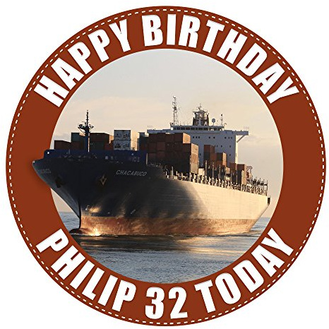 Cargo Ship Boat Cake Topper 7.5 Inch Personalised Edible on Icing Sheet with HI-RES Image