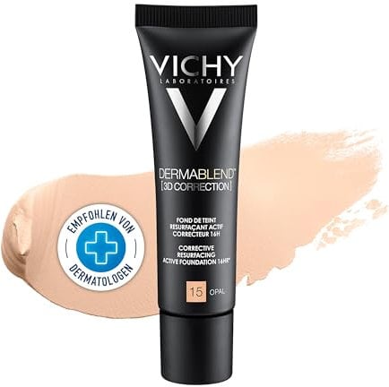 Vichy Dermablend 3D, Fondotinta Coprente, Per Pelli Grasse con Imperfezioni, Azione Anti-Rossore, Incarnato Uniforme e Imperfezioni Levigate, Con Acido Salicilico e Eperulina, Tonalità: 15, 30 ml