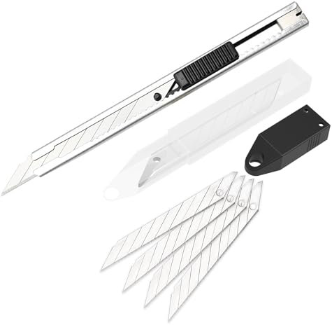 EHDIS 1 Stück Edelstahl Cuttermesser 9mm mit 10 Ersatzklingen (30 Grad), Edelstahl Abbrechklingend und Utility Knife, Universalmesser Set für Pappe, Leder, Folie, Trockenbau geeignet