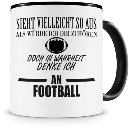 Samunshi® Ich denke an Football Tasse Kaffeetasse Teetasse Kaffeepott Kaffeebecher Becher H:95mm/D:82mm schwarz