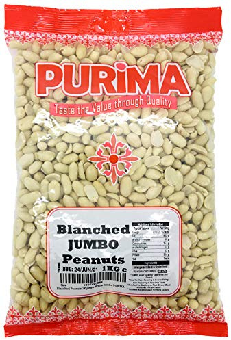 Blanched Peanuts 1Kg - Raw Whole JUMBO Nuts - 100% Natural Large Bag Blanch Edible Nut – Protein Keto Paleo – Unsalted Unroasted Skinless Shelled – for Making Peanut Butter & Roasting Non GMO PURIMA