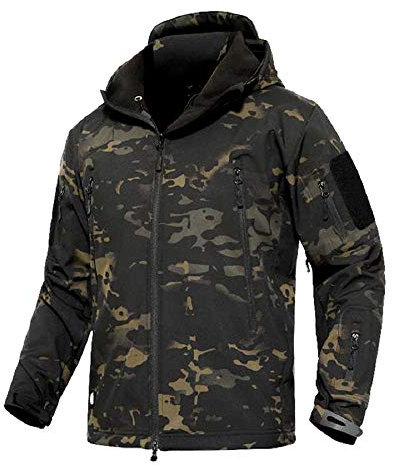 YFNT Herren Taktisch Softshell Fleecejacke Camouflage Hoodie Wandern Winddicht Wasserdicht Mantel Jacken Skijacke, Nacht Tarnung, 5XL