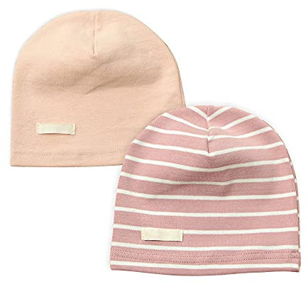 LACOFIA Baby Mädchen Beanie Mütze Kinder Weiche Baumwolle Strickmützen Kleinkind Gestreift Hut 2 Stücke Rosa M/7-24 Monate