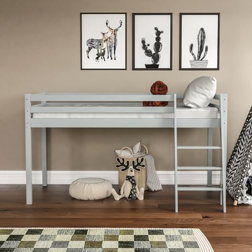 Vida Designs Sydney High Sleeper Cabin Bunk Bed With Ladder, Solid Pine Wood Frame, Kids Children, Single 3 Foot, Grey