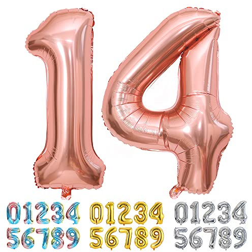 Ponmoo Luftballons Zahlen 14/41 Rosegold, Riesen Nummer 0 1 2 3 4 5 6 7 8 9 10-19 20-29 30-39 40 50 60 70 80 90 100, groß Folienballons für Hochzeit Jubiläum, Geburtstagsballons Party Dekoration