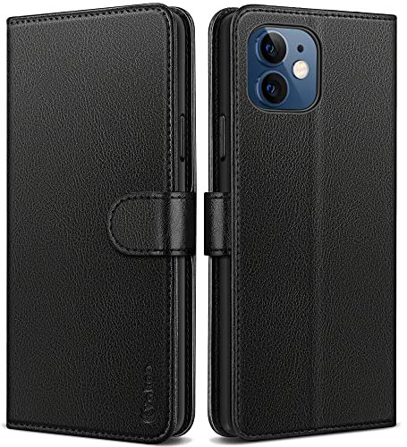 Vakoo Hülle für iPhone 12, für iPhone 12 Pro, [Kartenfächer] [Standfunktion] [Magnet] Klapphülle Leder Handyhülle Stoßfeste Schutzhülle, Schwarz