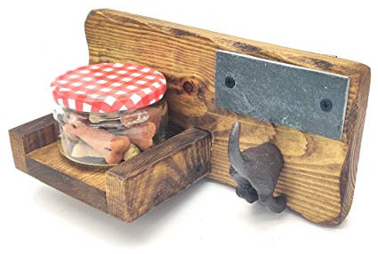 Dog & puppy lead hook with glass treat holder. HANDMADE & PERSONALISED, Perfect gift for dog lovers, birthday/Christmas.