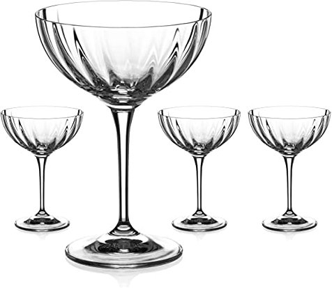 DIAMANTE Champagne Cocktail Saucers/Coupes Set - ‘Mirage’ - Hand Cut Crystal Set of 4