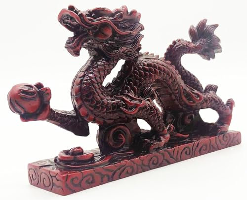 Mose Cafolo Rote Holz-Feng-Shui-Drachenfigur, 15,2 cm, asiatische chinesische Figur, Skulptur für Glück und Erfolg
