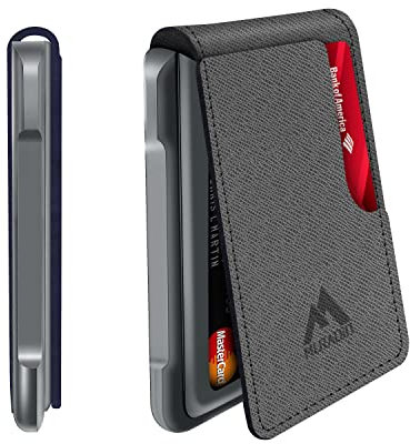 MURADIN Schlanker RFID-blockierender Metall-Kartenhalter, Taktische minimalistische Brieftasche für Männer, Elegante Bifold Herren-Geldbörse mit Geldclip (Saffiano Grey)