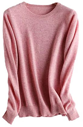 Ruereuu Pullover da donna in cashmere Maglione O Collo Pullover, rosa, XL