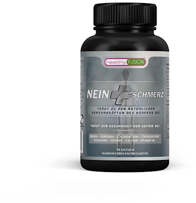 Healthy Fusion, Kein+Schmerz, Starke Entzündungshemmung | Schmerzstillend und regenerierend | Kurkuma, Glucosamin, Chondroitin | Bei chronischen und neuropathischen Schmerzen | 90 Kapseln