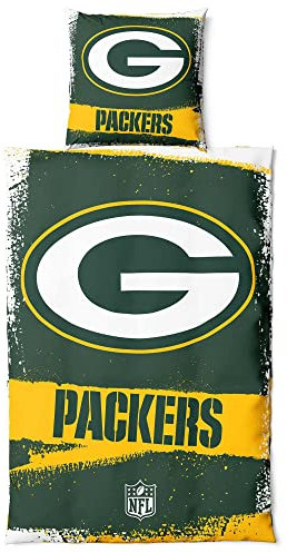 Green Bay Packers NFL Bettwäsche Set ** Raw ** Baumwolle, Reißverschluss, 135x200 cm Bettdeckenbezug und 80x80 cm Kissenbezug