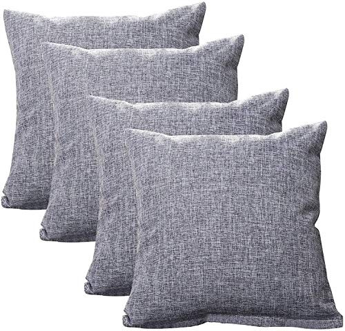 GONOVE Cushion Covers 60×60cm Solid Soft Cotton Linen Throw Pillow Cover Set of 4 Decorative Plain Pillowcase Square Cushion Cover for Home Sofa Bed Chair Décor, Grey