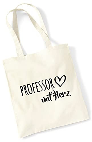 Huuraa Tasche Professor mit Herz Geschenk 10 Liter Natural Baumwolle Professor Accessoire