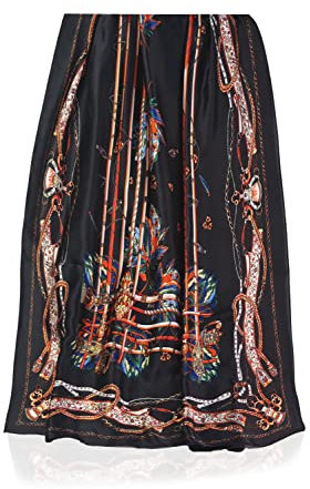 Schal Damen dünn seidig groß 180 x 90 cm Schwarz mit floralem heraldischem Muster. Schal für Frauen. Halstuch Seidenschal Elegant. Pareo. Strandschal