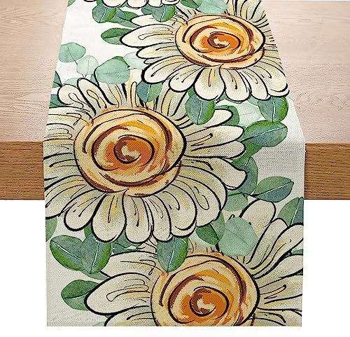 YOTOYOU Zitrone Sonnenblume Sommer Tischläufer Winter Frühling Saisonnal Küche Tisch Dekoration drinnen draußen Urlaub Party Wohnzimmer Dekor 40x240 cm