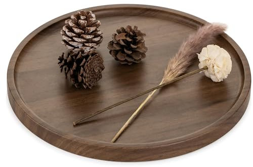 Hanobe Plateau Decoratif Rond Bois: Petit Plateaux Decor pour Table Basse Placage de Noyer Chic Mini Service Plateau Moderne Deco pour Cuisine, 30cm