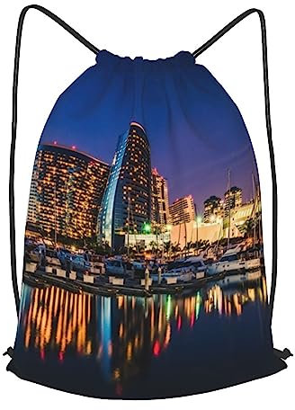 OPSREY Portland At Night Rucksack mit Kordelzug, wasserdicht, verstellbare Schultergurte, Rucksack für Reisen, Schwarz , M